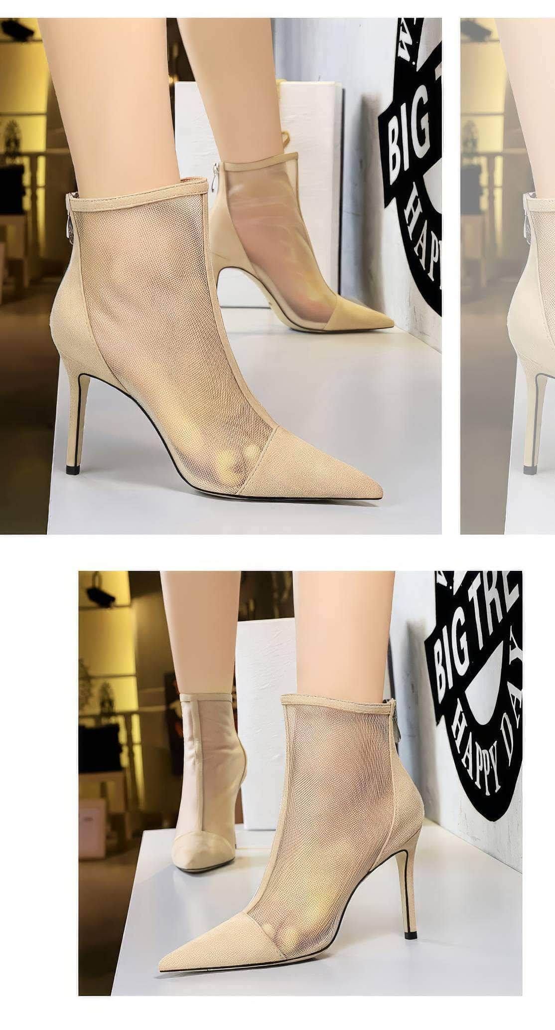 Mesh Pointy Toe Ankle Boots Stiletto Heels