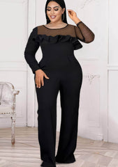 Mesh Ruffled Detail Flare Jumpsuit US 4-6 / Black