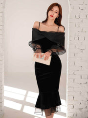 Mesh Ruffled Off-Shoulder Mermaid Dress S / Black