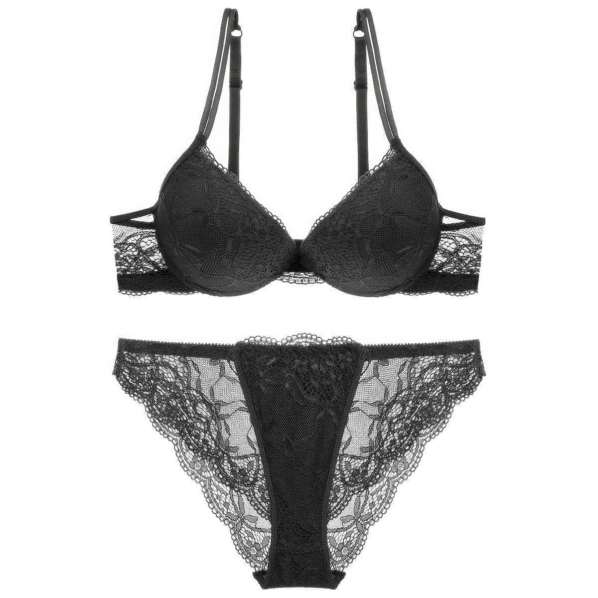 Mesh Scalloped Lace Detailed Double Strap Panty Set