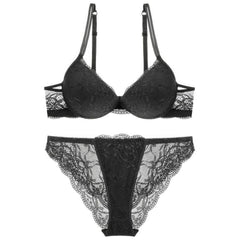 Mesh Scalloped Lace Detailed Double Strap Panty Set 70A / Black