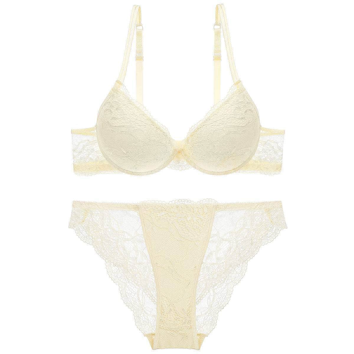 Mesh Scalloped Lace Detailed Double Strap Panty Set 70A / Ivory