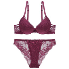 Mesh Scalloped Lace Detailed Double Strap Panty Set 70A / MediumVioletRed