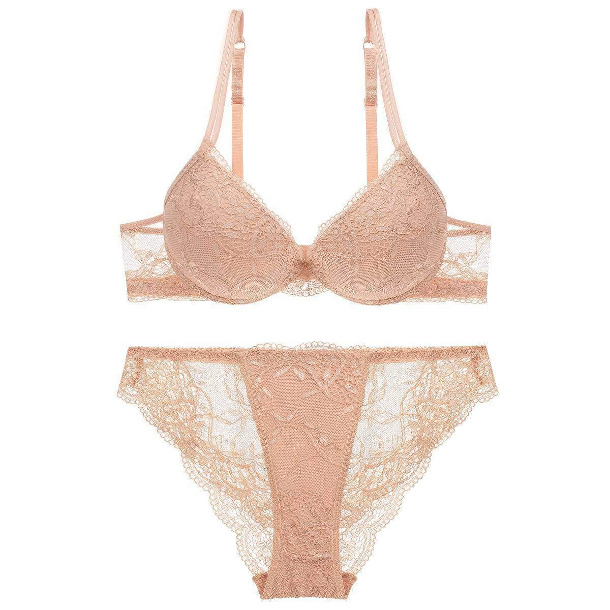 Mesh Scalloped Lace Detailed Double Strap Panty Set 70A / PeachPuff