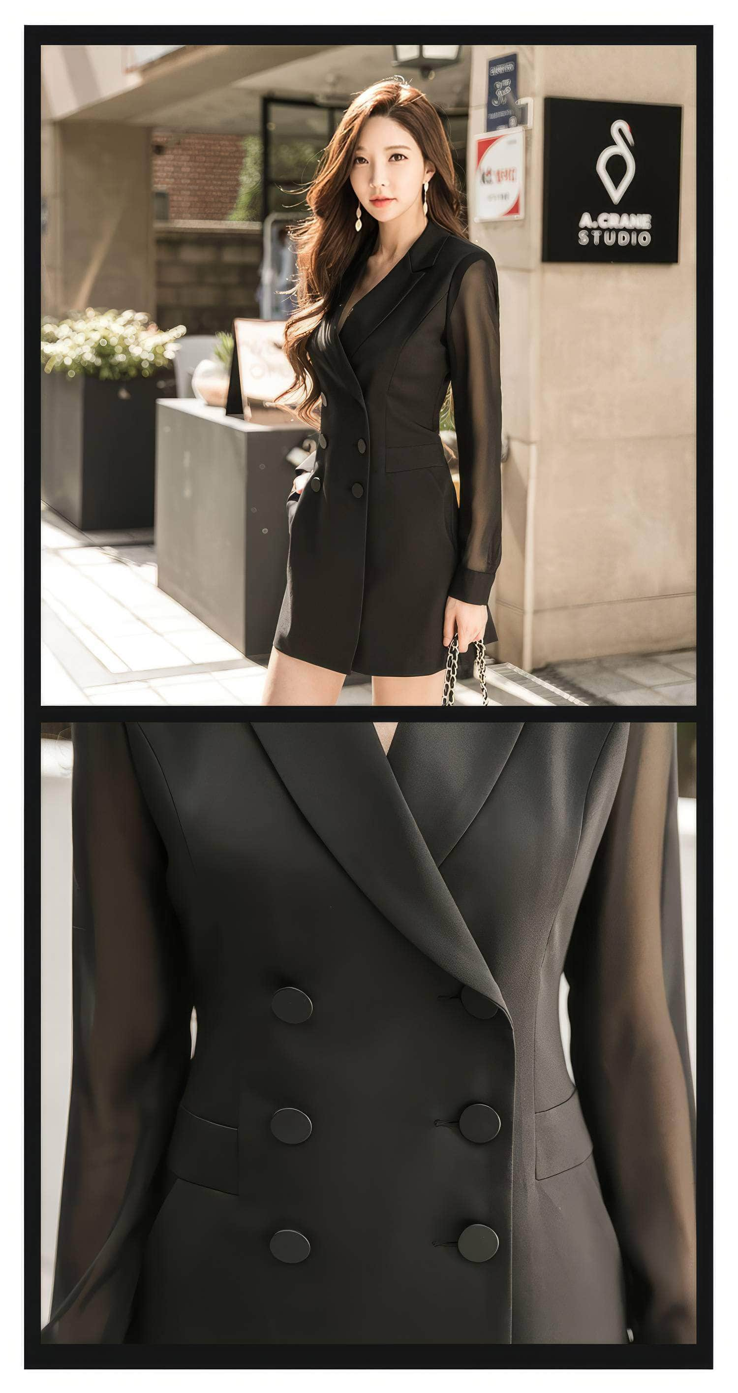 Mesh Sleeves Double Breasted Mini Blazer Dress