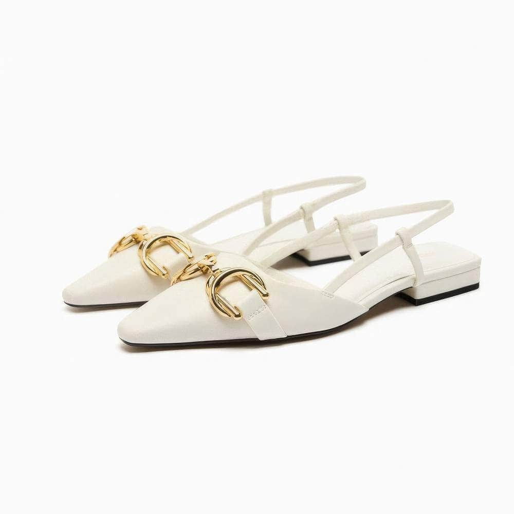 Metal Buckle Deco Slingback Kitten Heels Flat Mules