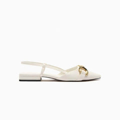 Metal Buckle Deco Slingback Kitten Heels Flat Mules EU 34 / White