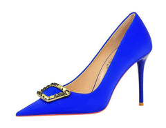 Metal Buckle Detail Suede Court Heels EU 33 / Blue / 10CM