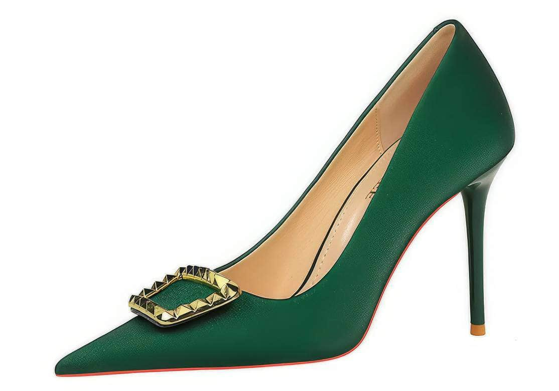 Metal Buckle Detail Suede Court Heels EU 33 / Green / 10CM