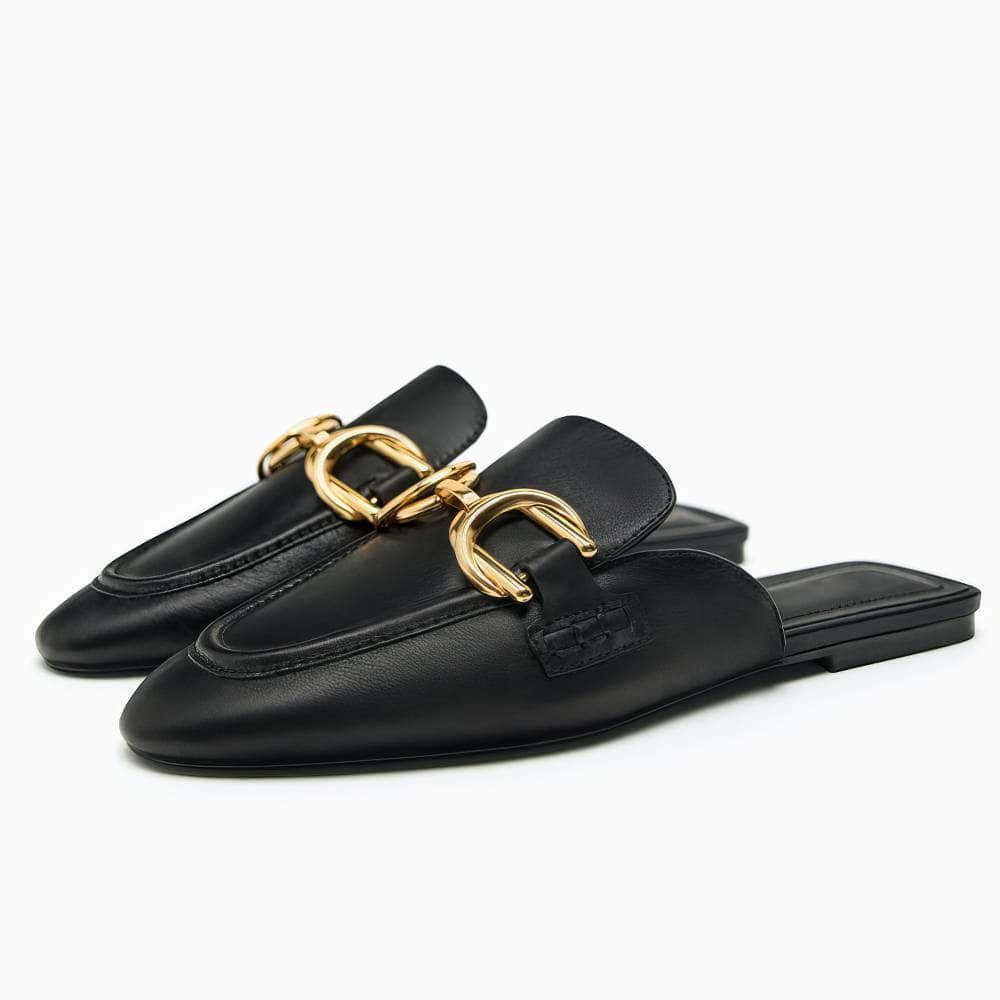 Metal Deco Buckle Mules Slip-on Loafers