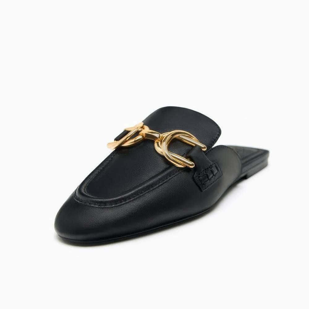 Metal Deco Buckle Mules Slip-on Loafers