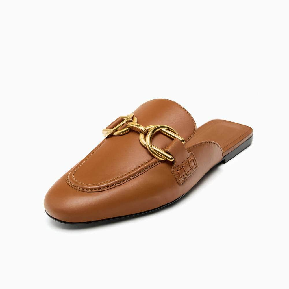 Metal Deco Buckle Mules Slip-on Loafers