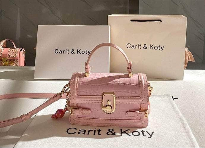 Metal Deco Croc Embossed Candy Color Bag Pink