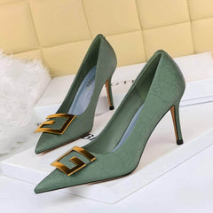 Metal Embossed Croc Skin Banquet Heels EU 33 / Green / 8.5CM