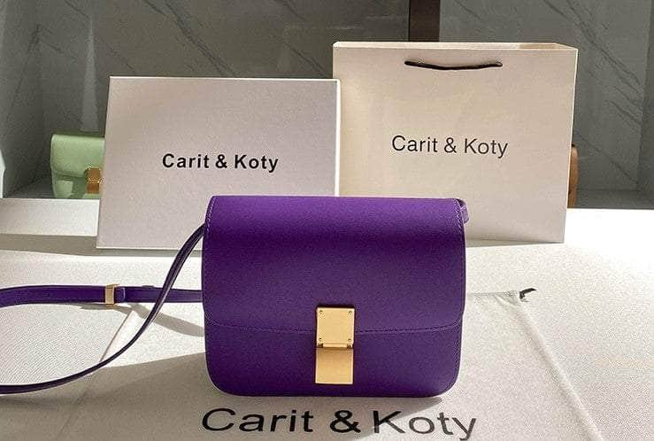 Metal Lock Statement Mini Square Crossbody Bag Large / Purple