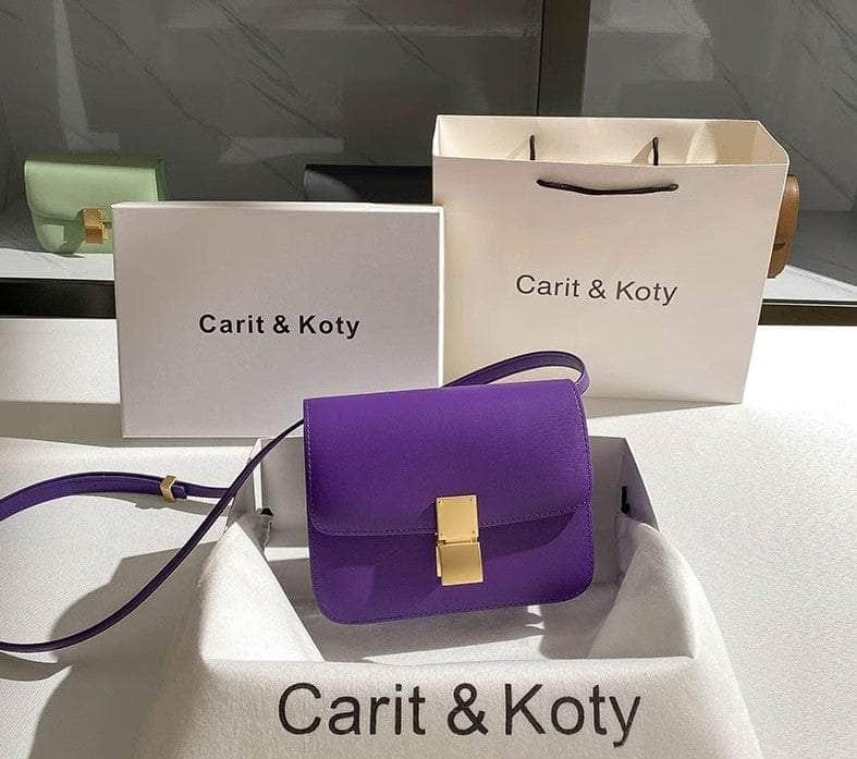 Metal Lock Statement Mini Square Crossbody Bag Small / Purple