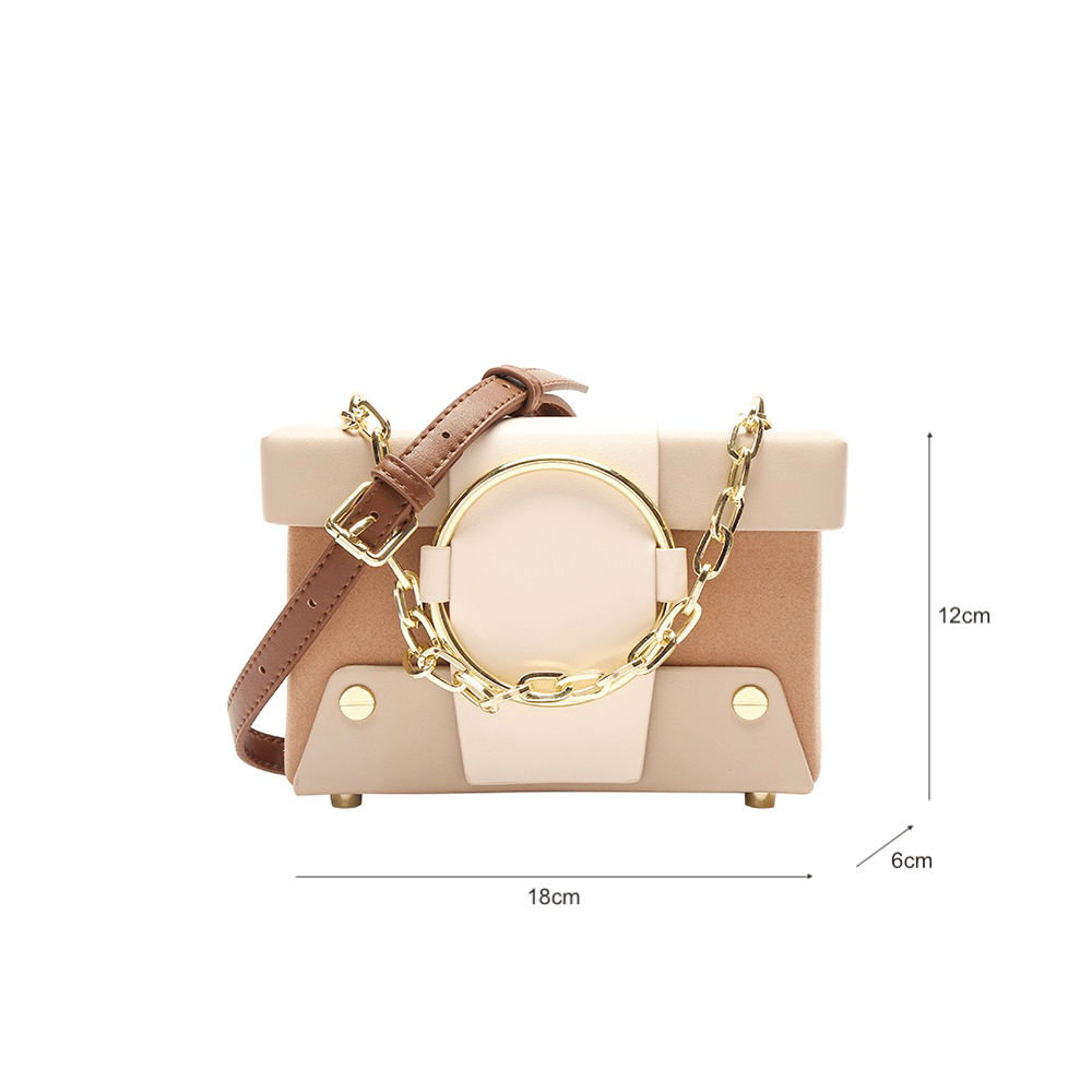 Metal O-Ring Embellished Color Block Crossbody Bag