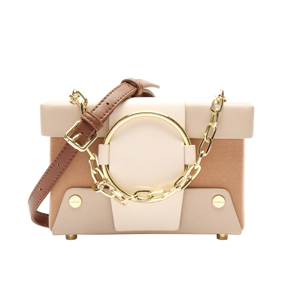 Metal O-Ring Embellished Color Block Crossbody Bag