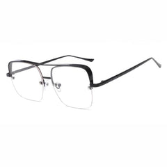 Metal Square Half Frame Sunglasses White/Black / Resin