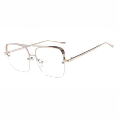 Metal Square Half Frame Sunglasses White/Silver / Resin