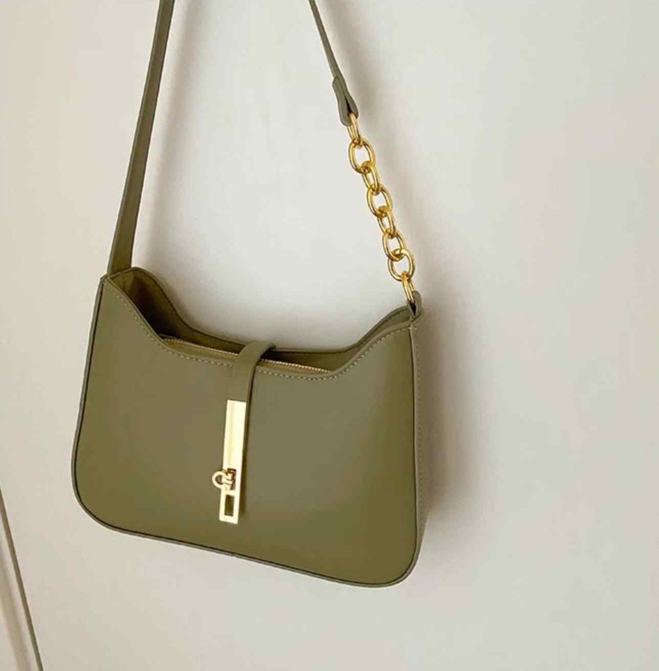 Metallic Accent Chain-Embellished Shoulder Bag