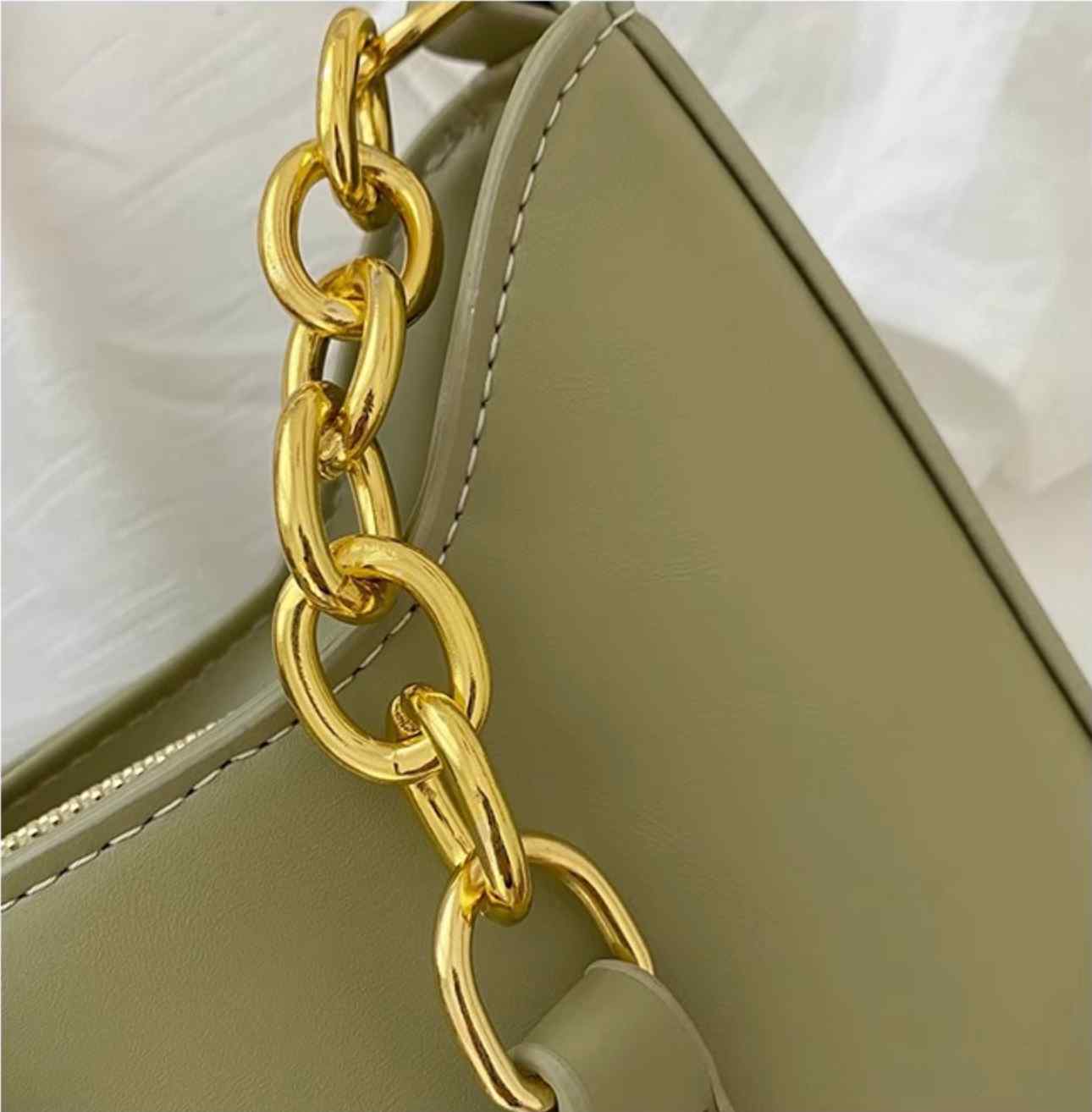 Metallic Accent Chain-Embellished Shoulder Bag