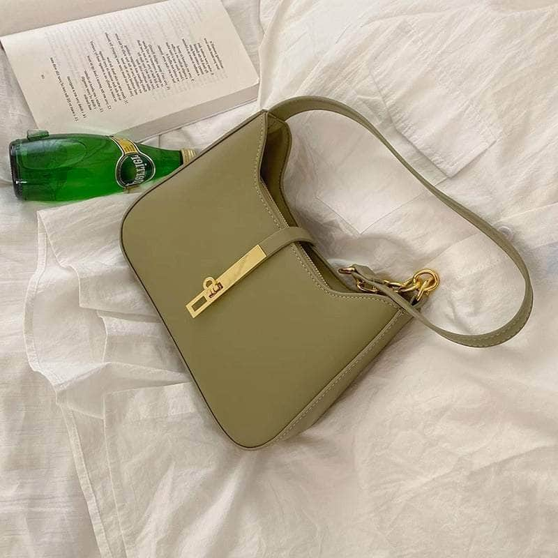 Metallic Accent Chain-Embellished Shoulder Bag Green