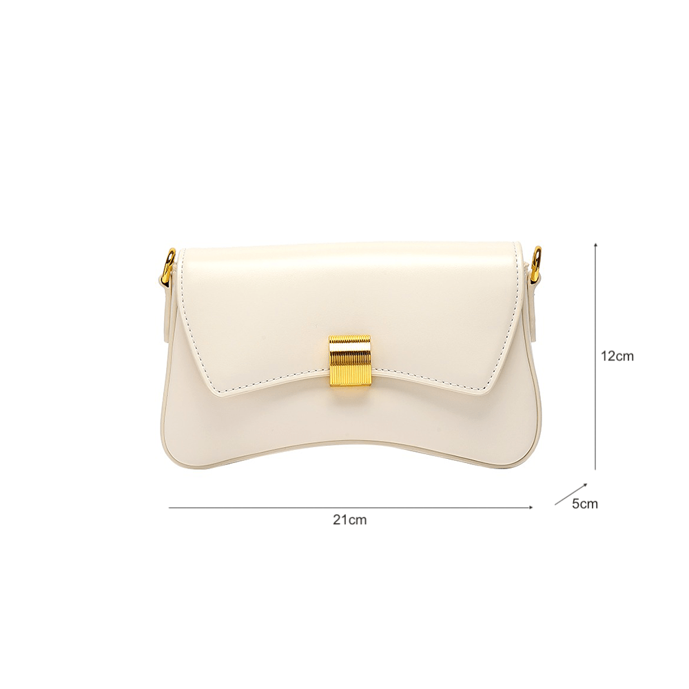 Metallic Buckle Flap Embellishment Baguette Bag