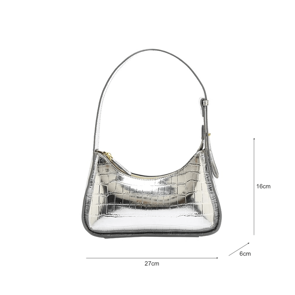 Metallic Croc Embossed Baguette Bag