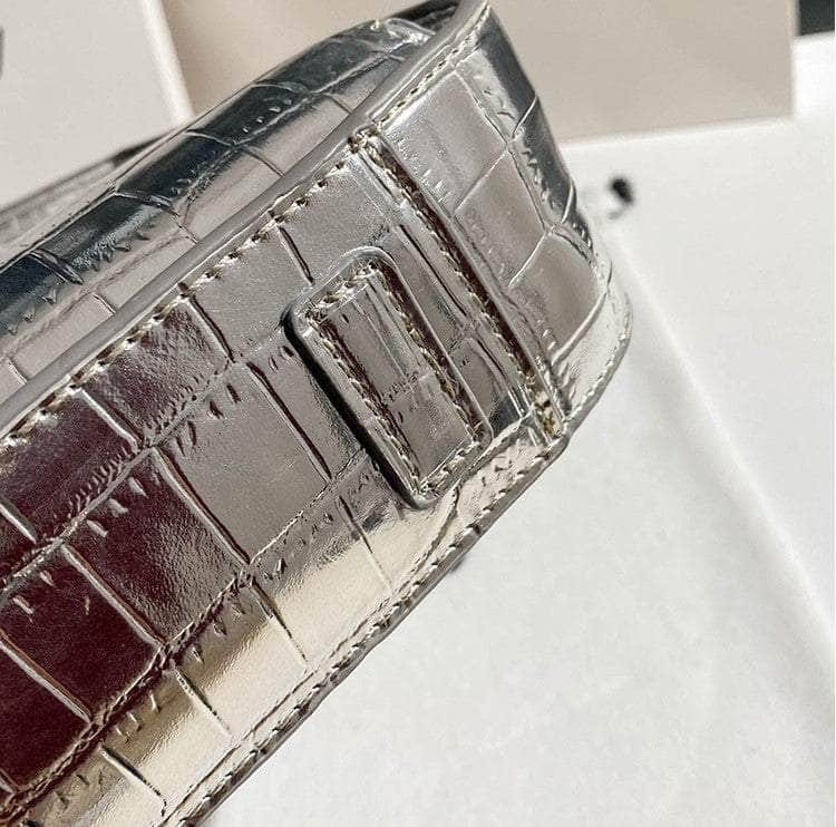 Metallic Croc Embossed Baguette Bag