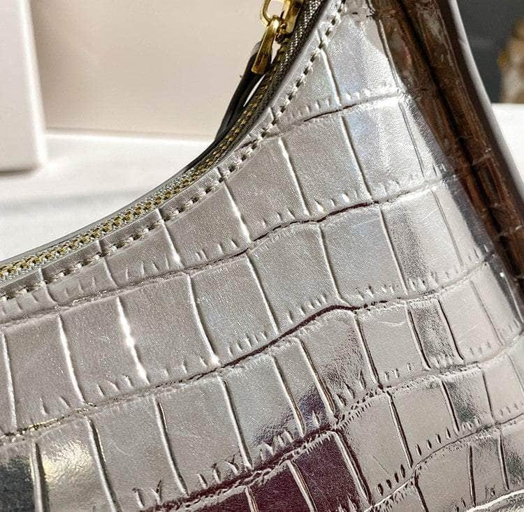 Metallic Croc Embossed Baguette Bag