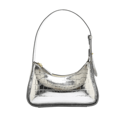 Metallic Croc Embossed Baguette Bag