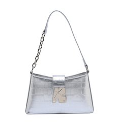 Metallic Croc Embossed Chain Accented Handbag