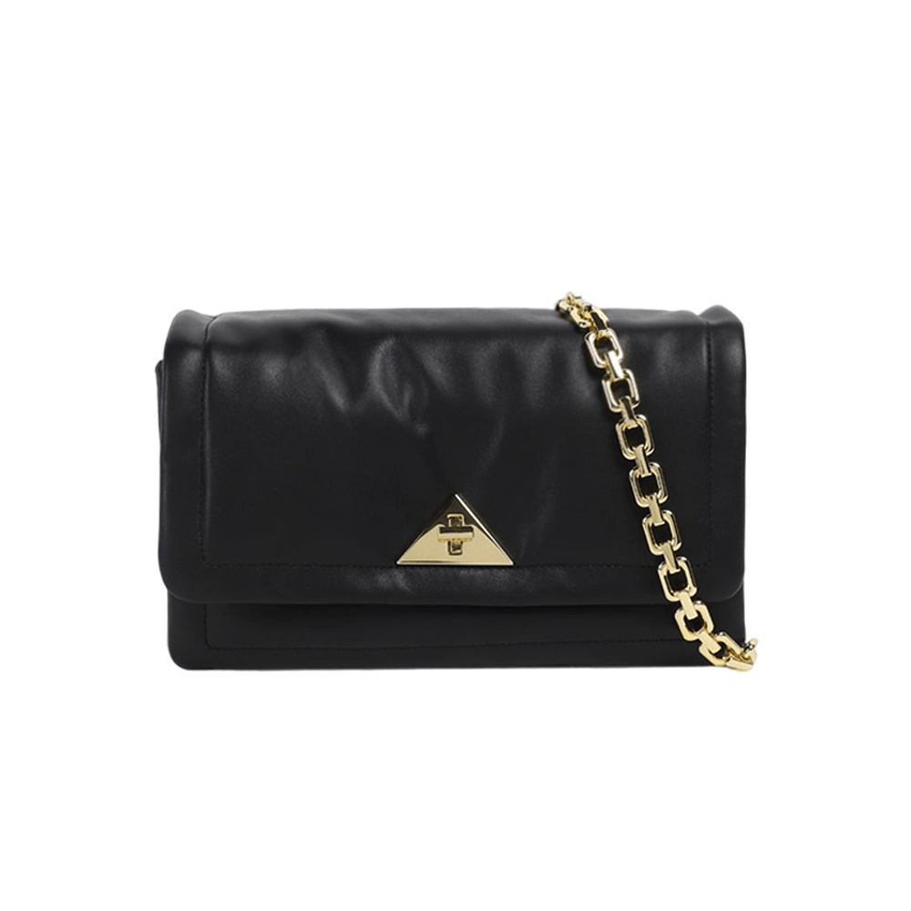 Metallic Embellished Crossbody Bag with Chain Strap Detail Black