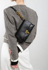 Metallic Embellished Leather Chain Shoulder Bag