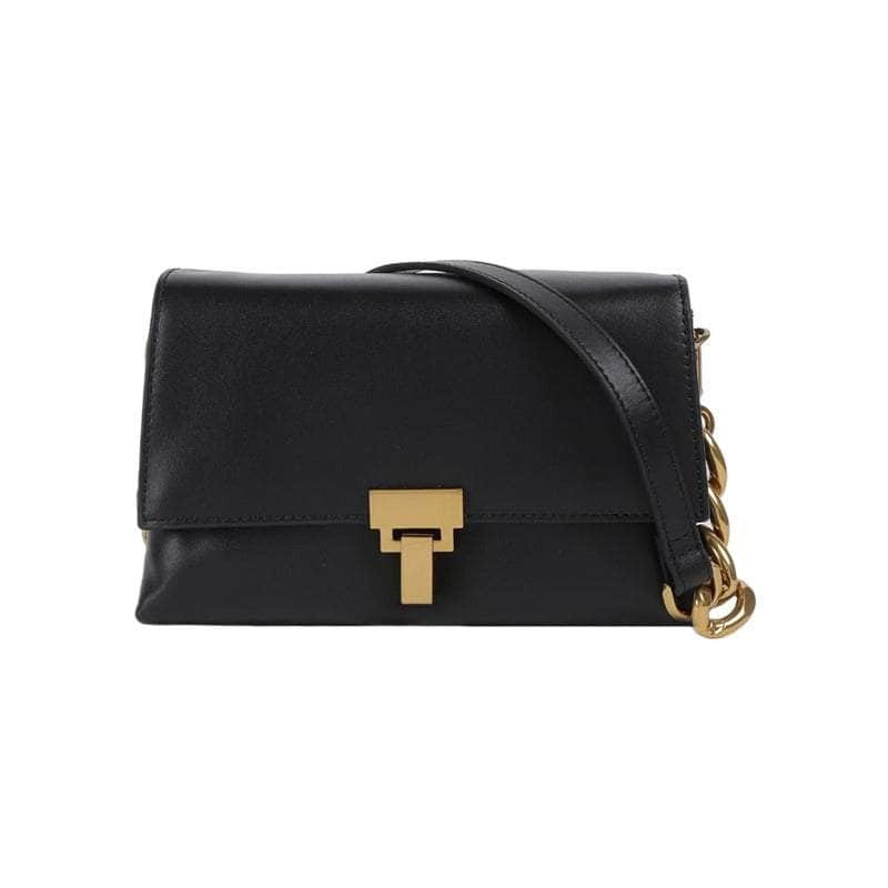 Metallic Embellished Leather Chain Shoulder Bag Black