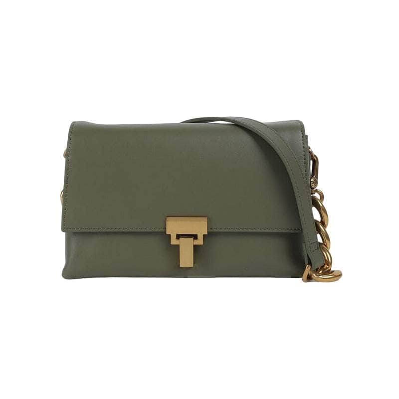 Metallic Embellished Leather Chain Shoulder Bag Green