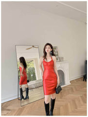 Metallic Halter Bandage Dress S / Red