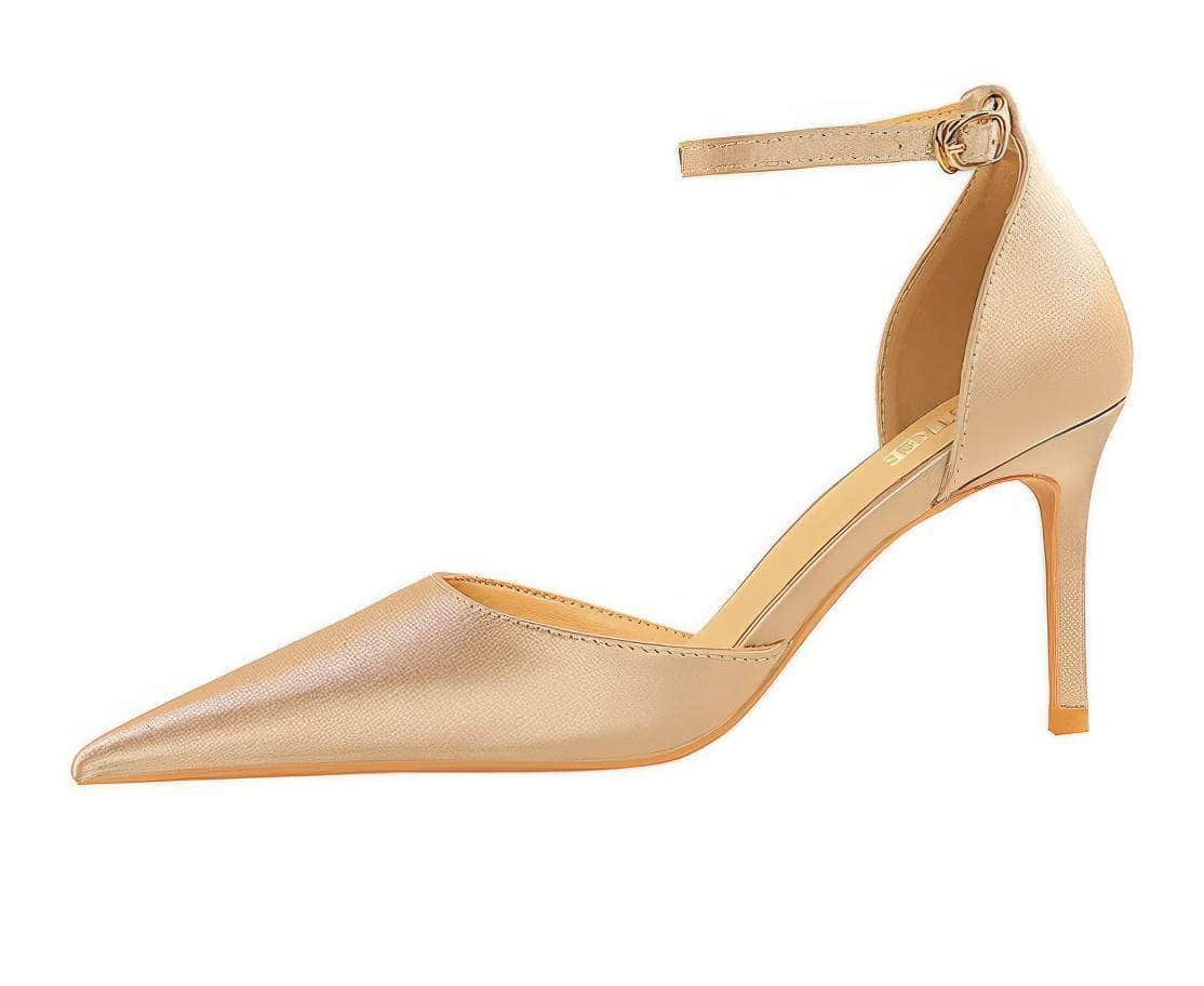 Metallic Sheen Pointed Toe Ankle Strap Shoes