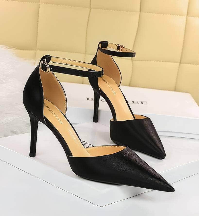 Metallic Sheen Pointed Toe Ankle Strap Shoes