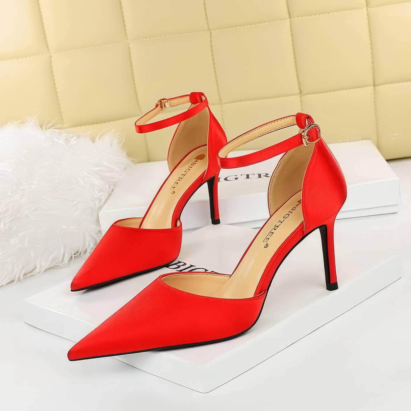 Metallic Sheen Pointed Toe Ankle Strap Shoes