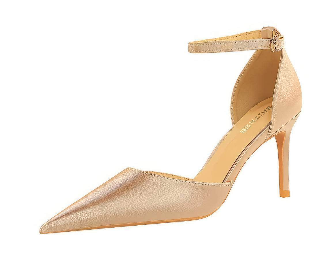 Metallic Sheen Pointed Toe Ankle Strap Shoes