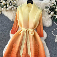 Mid Sleeves Pleated Ombre Waist Sash Dress