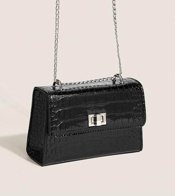 Mini Crocodile Embossed Crossbody Handbag with Buckle Twist