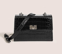 Mini Crocodile Embossed Crossbody Handbag with Buckle Twist