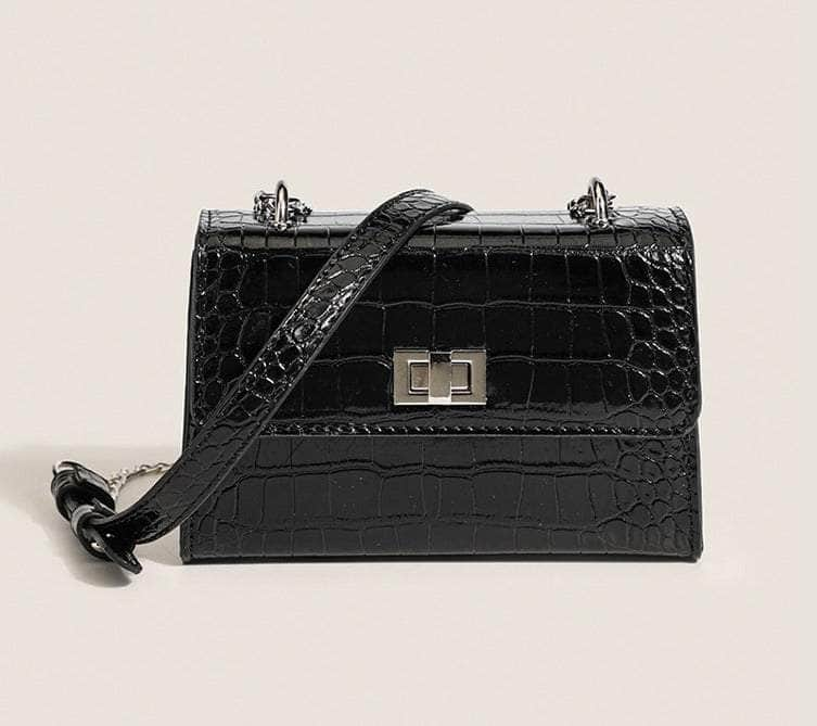 Mini Crocodile Embossed Crossbody Handbag with Buckle Twist