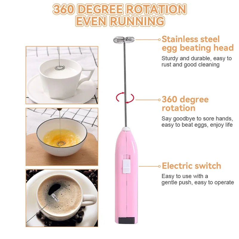 Mini Electric Milk Frother - Wireless Coffee Whisk Mixer, Handheld Egg Beater, Cappuccino Frother