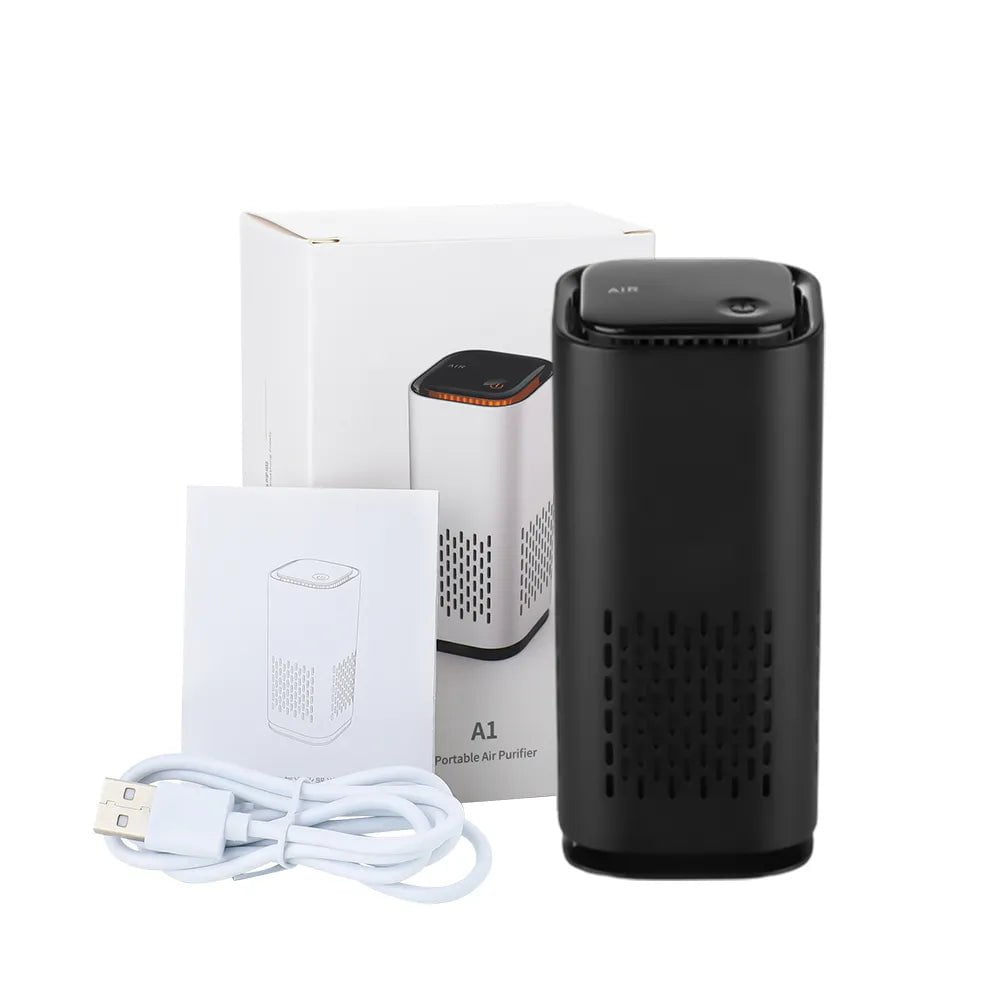 Mini Negative Ion Air Purifier - Low Noise, USB Portable Air Cleaner, Dust and Formaldehyde Remover, Freshens Air black