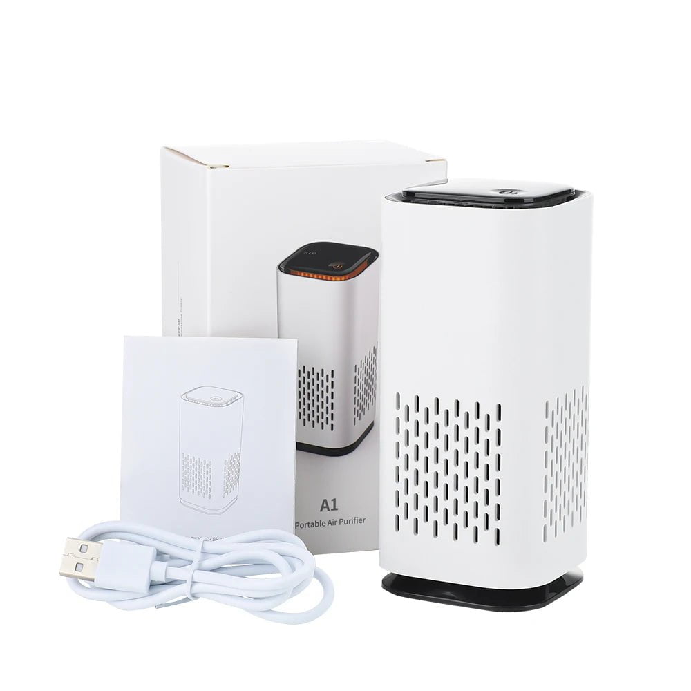 Mini Negative Ion Air Purifier - Low Noise, USB Portable Air Cleaner, Dust and Formaldehyde Remover, Freshens Air WHITE