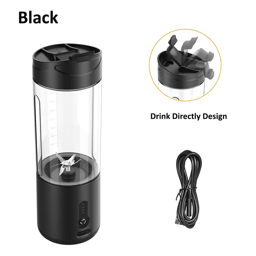 Mini Portable Electric Fruit Juicer: Rechargeable Smoothie Blender, Multifunctional Mixer Black